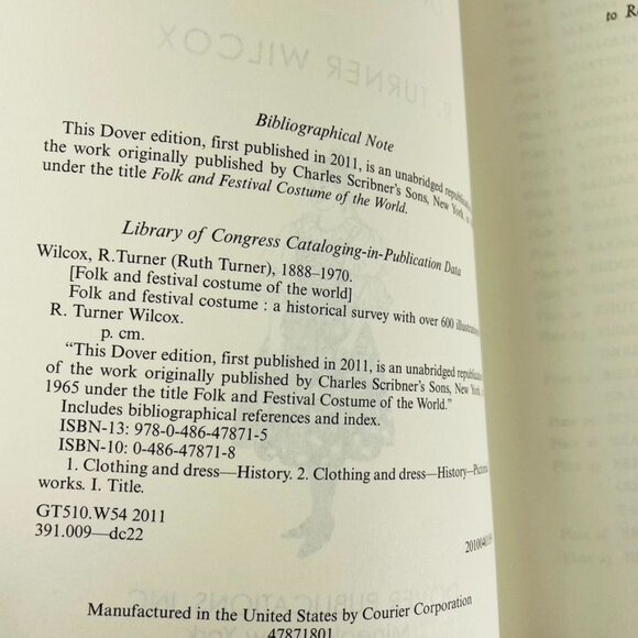 Folk and Festival Costume R Turner Wilcox 2011 Paperback - Picture 4 of 4